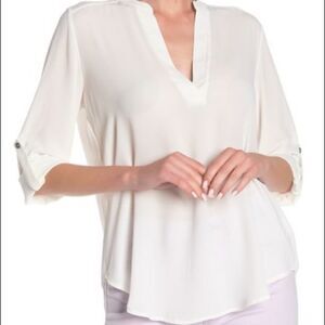 Lush White 3/4 Sleeve Collared Blouse Sz Small